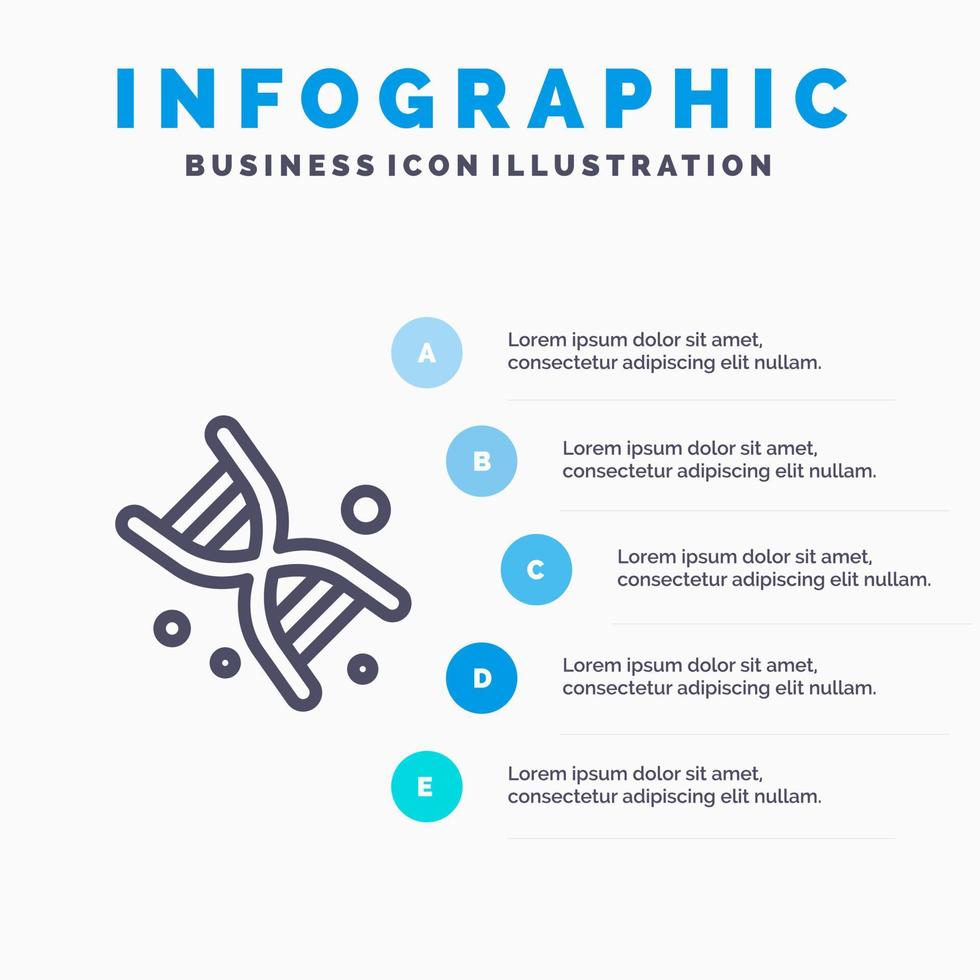 icono de línea de tecnología de genética de bioadn con fondo de infografía de presentación de 5 pasos vector