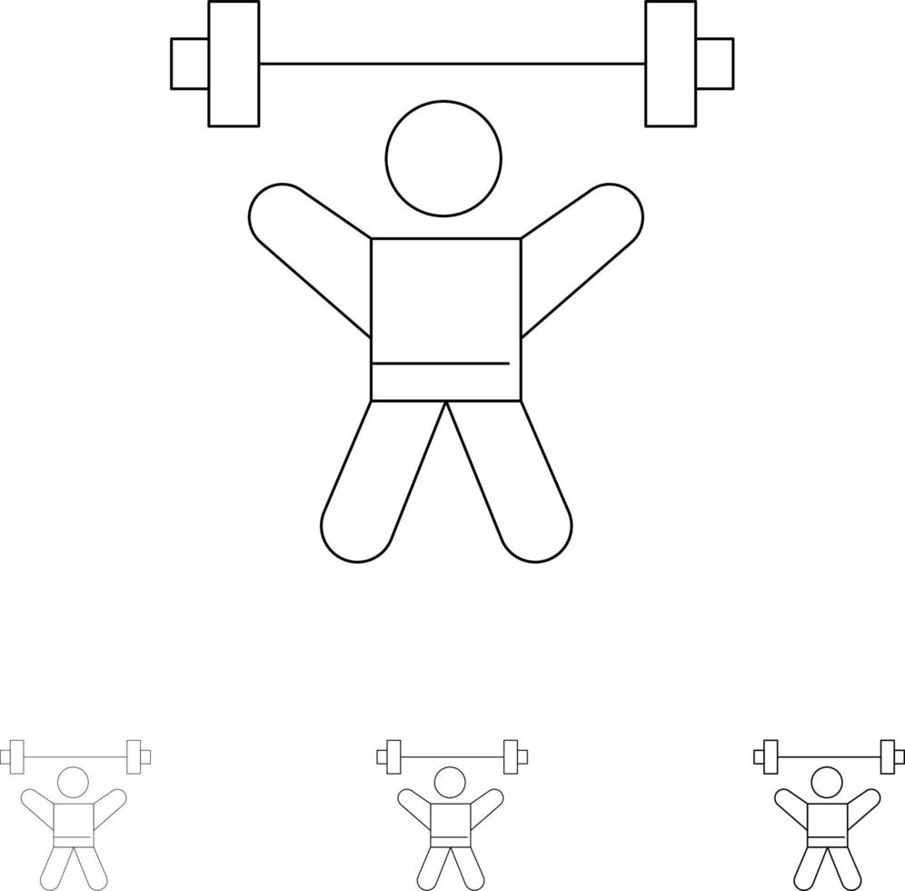 Athlete Athletics Avatar Fitness Gym Bold and thin black line icon set vector