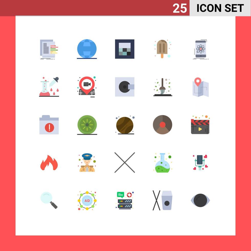 25 User Interface Flat Color Pack of modern Signs and Symbols of information summer world spring ice cream Editable Vector Design Elements