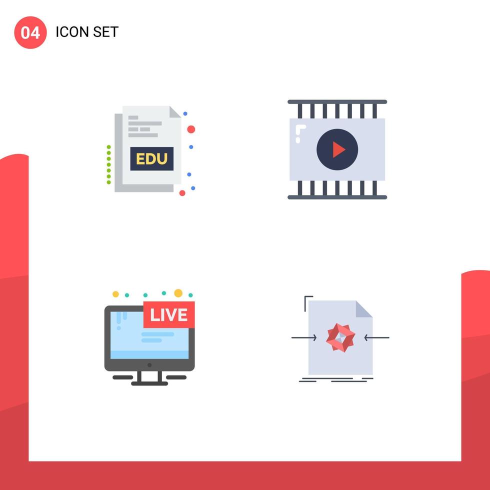 Group of 4 Modern Flat Icons Set for book screen online video app live Editable Vector Design Elements