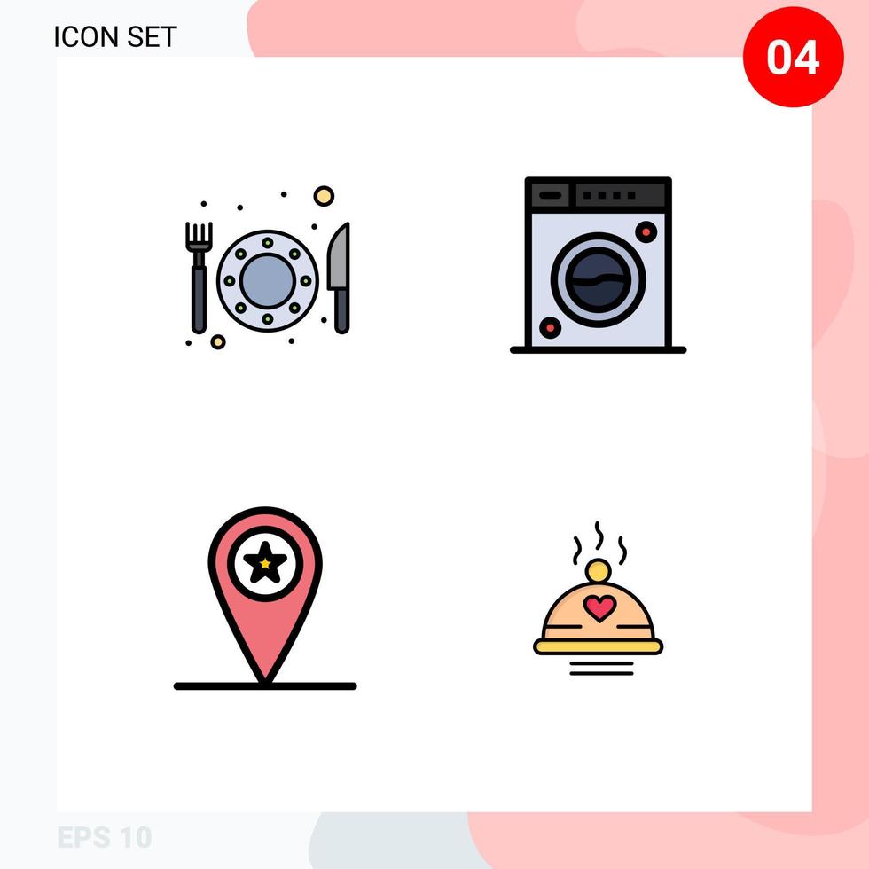 Set of 4 Modern UI Icons Symbols Signs for food placeholder clean washing dinner Editable Vector Design Elements