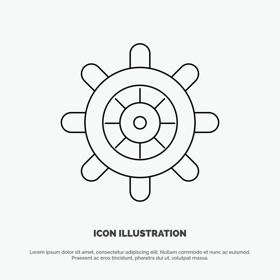 Boat Ship Wheel Line Icon Vector