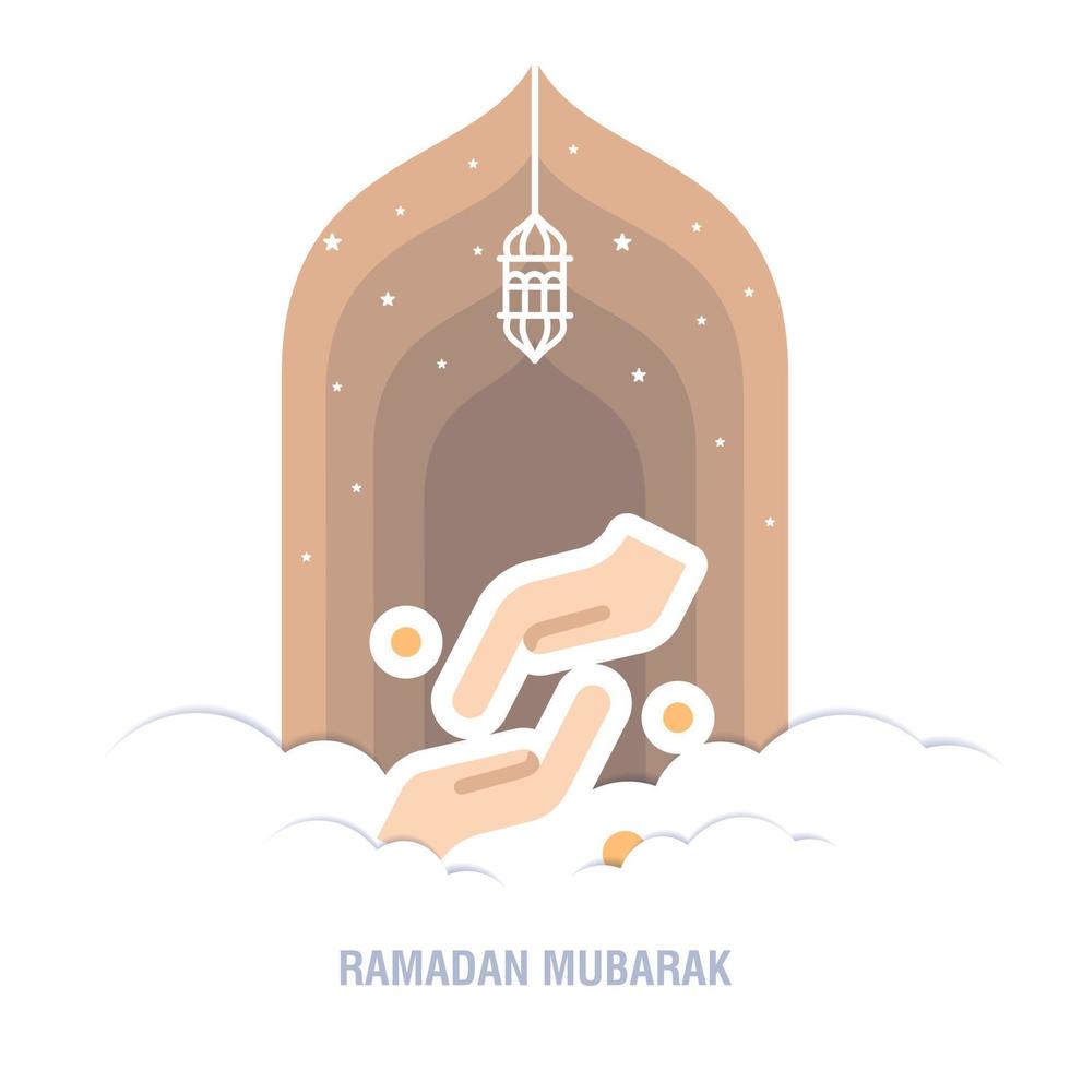 Ramadan Kareem islamic design crescent moon and mosque dome silhouette with arabic pattern and calligraphy vector