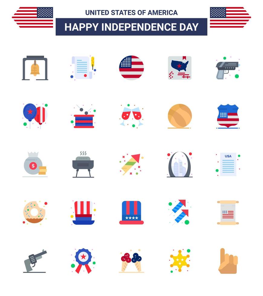 Big Pack of 25 USA Happy Independence Day USA Vector Flats and Editable Symbols of army gun flag world flag Editable USA Day Vector Design Elements