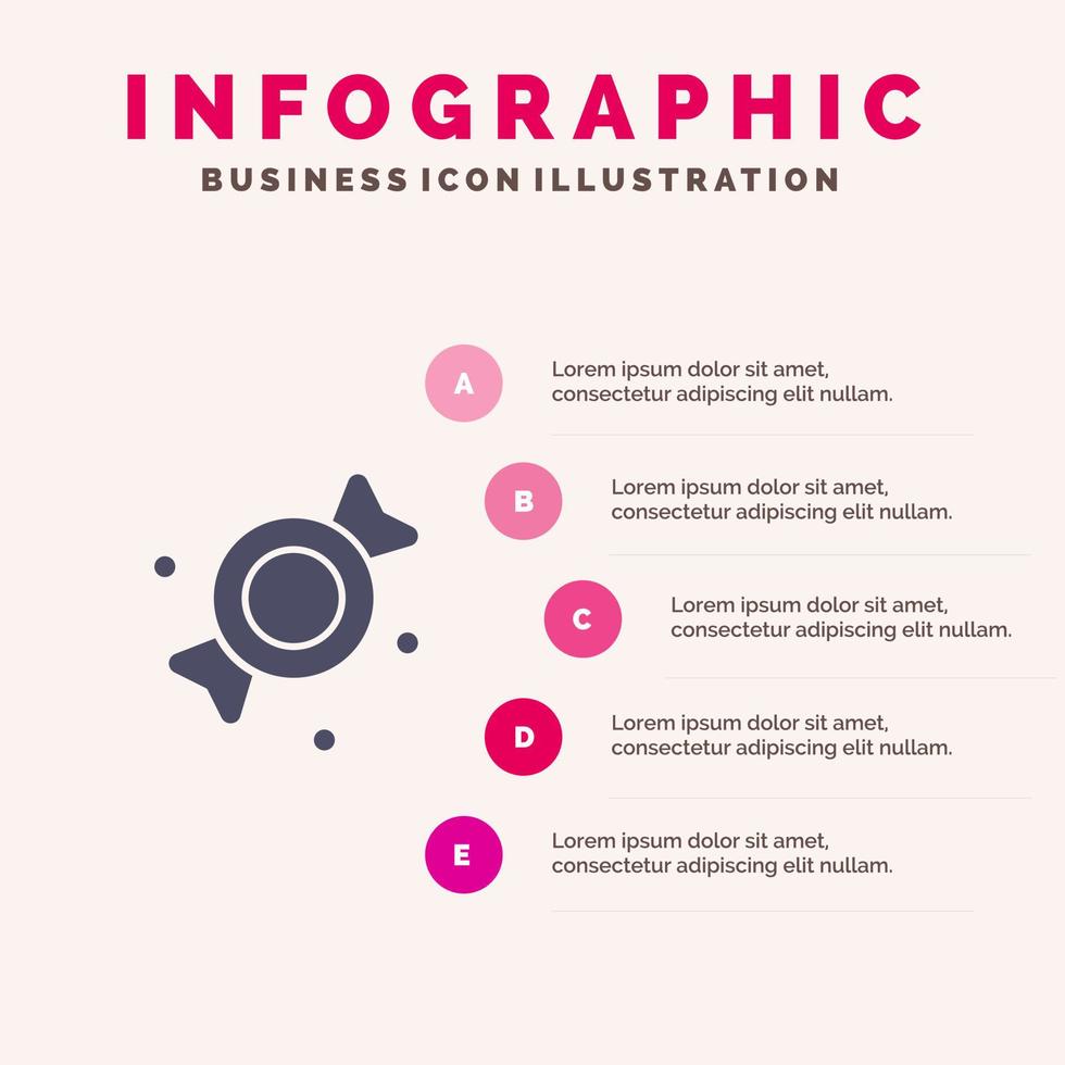 Bonbon Candy Sweets Solid Icon Infographics 5 Steps Presentation Background vector