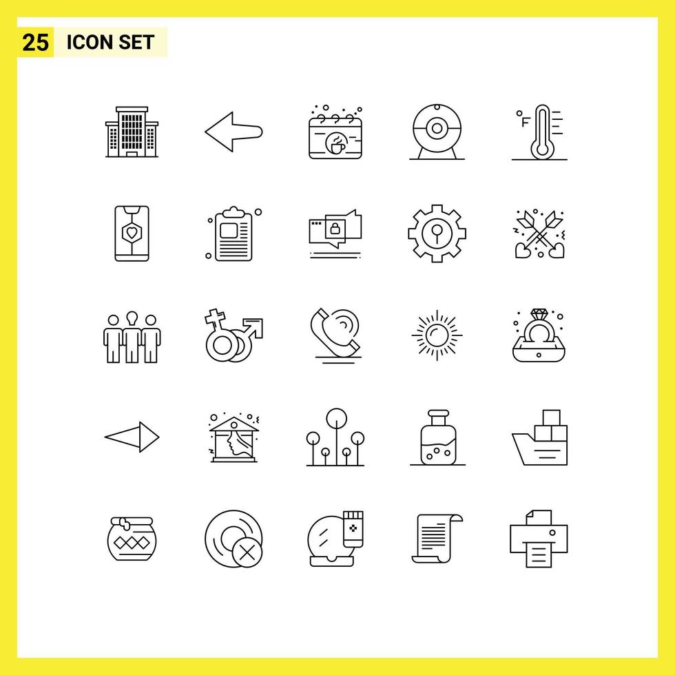 25 Thematic Vector Lines and Editable Symbols of app sun cup rainy cloud Editable Vector Design Elements