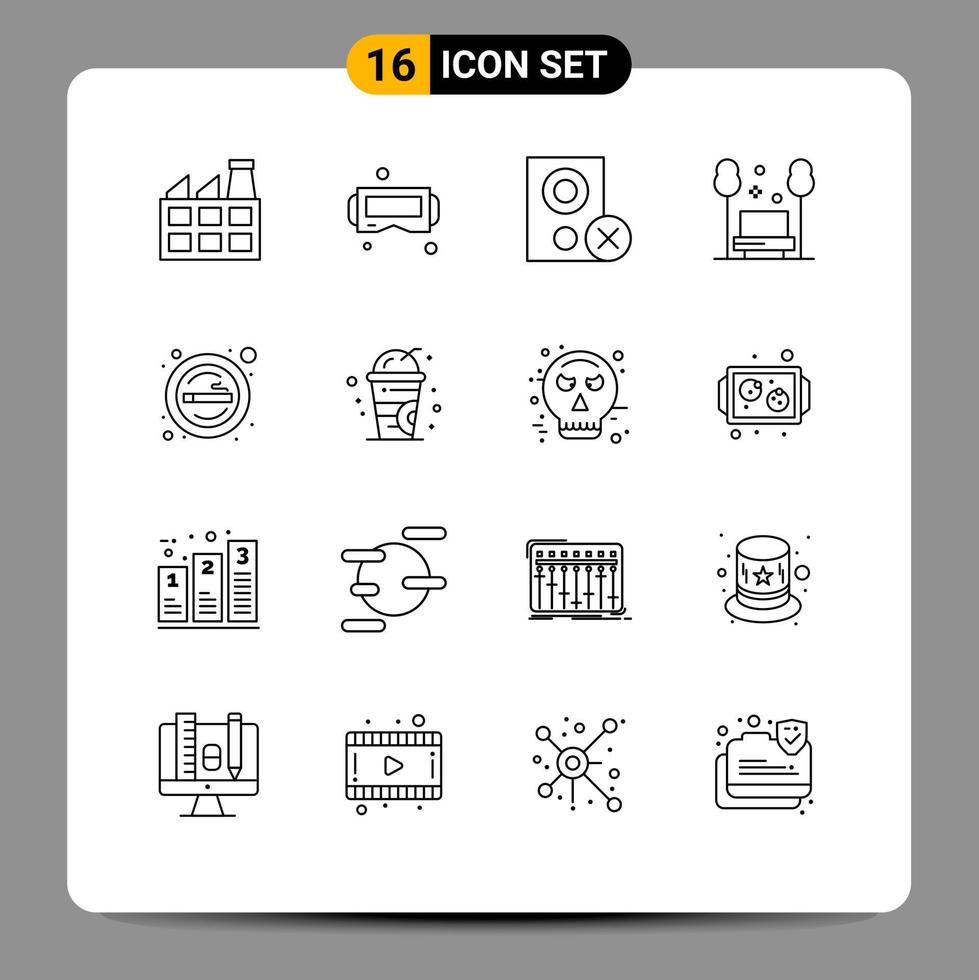 Group of 16 Outlines Signs and Symbols for cigarette relax devices public chair Editable Vector Design Elements