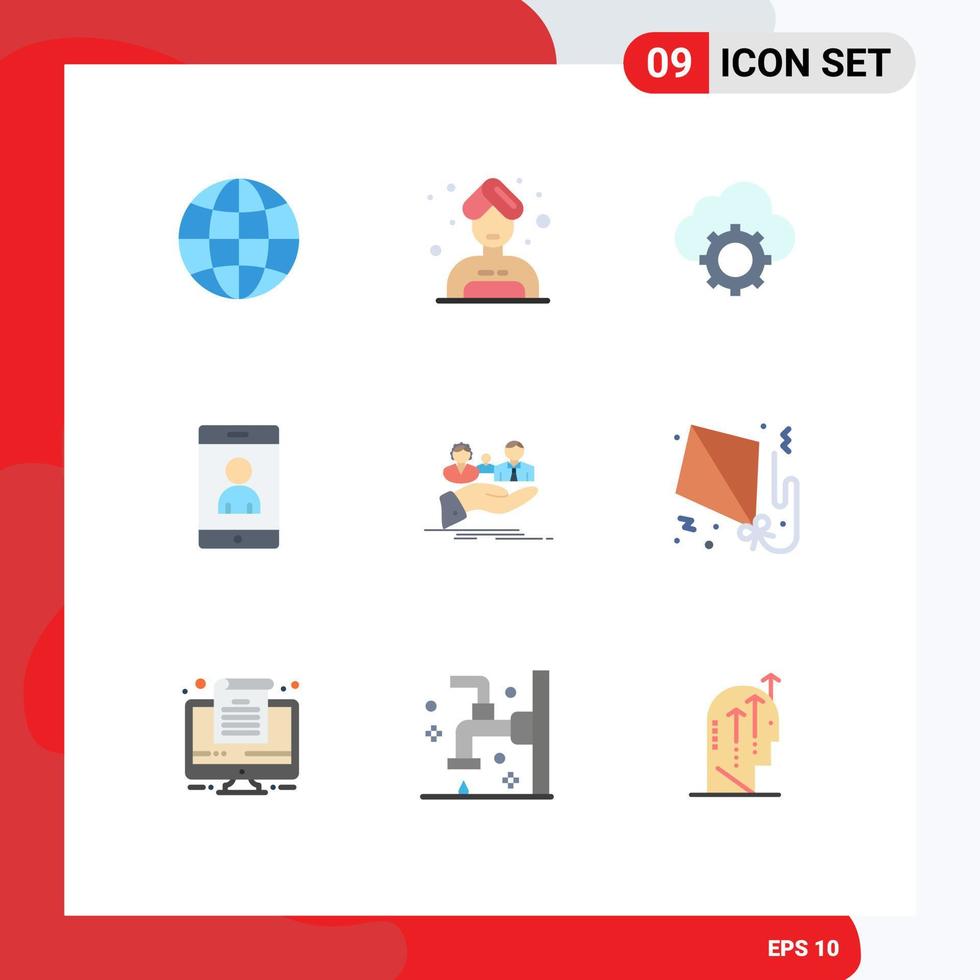 Flat Color Pack of 9 Universal Symbols of life health computing insurance cell Editable Vector Design Elements