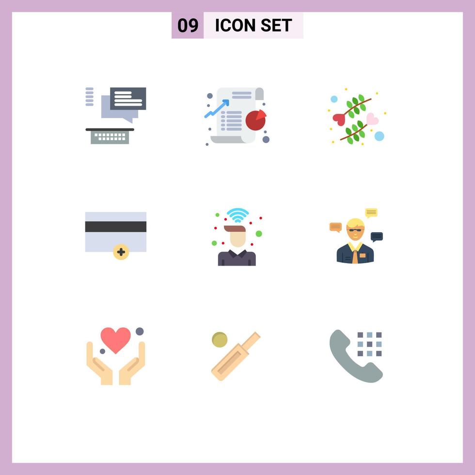 Set of 9 Vector Flat Colors on Grid for desk payments statistic money romance Editable Vector Design Elements