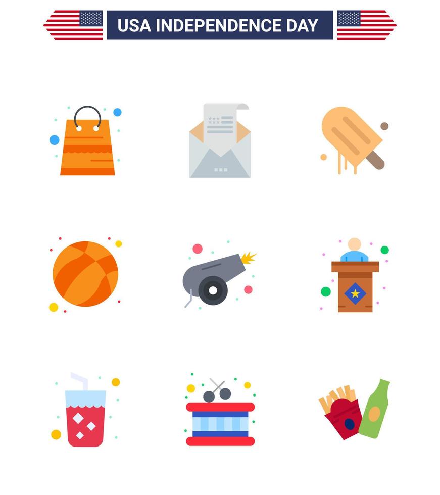 Happy Independence Day 9 Flats Icon Pack for Web and Print army football mail ball usa Editable USA Day Vector Design Elements