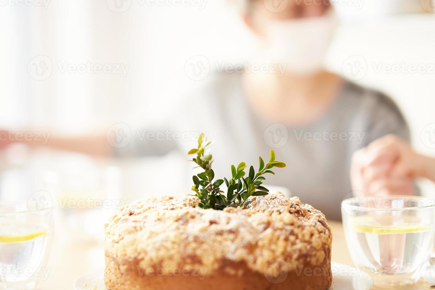 Family at home quarantine over Easter table photo