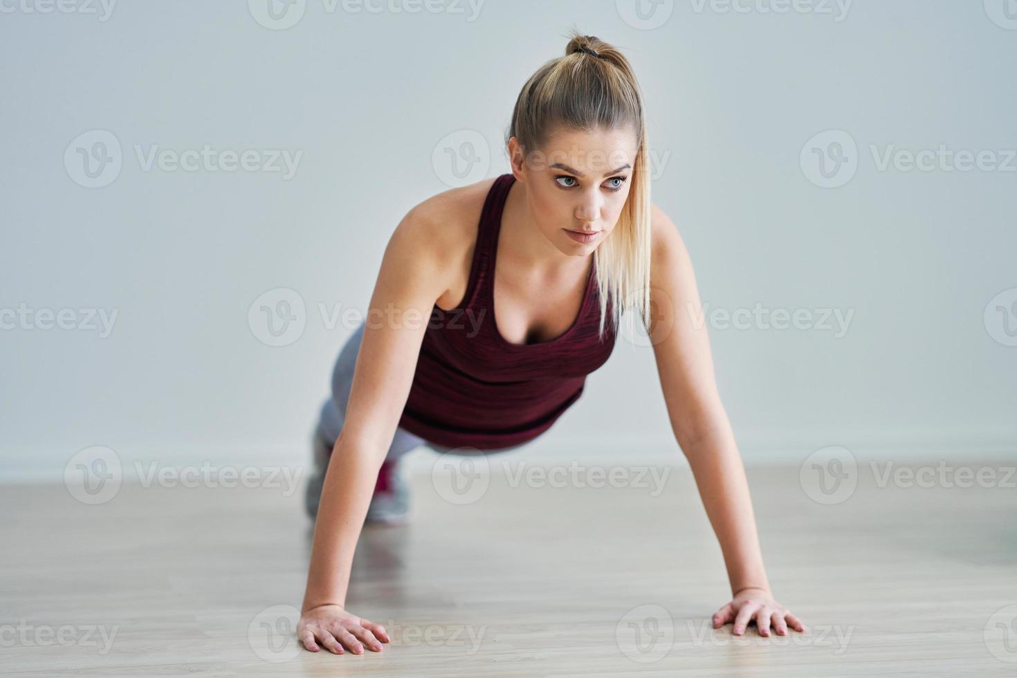 Woman working alone on shoulders photo