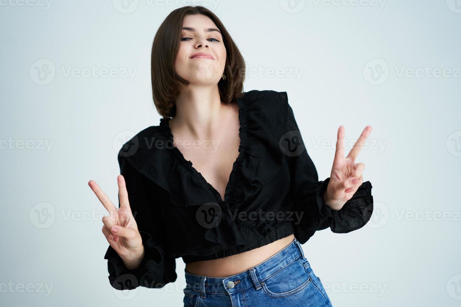 Beautiful teenager posing over bright background photo