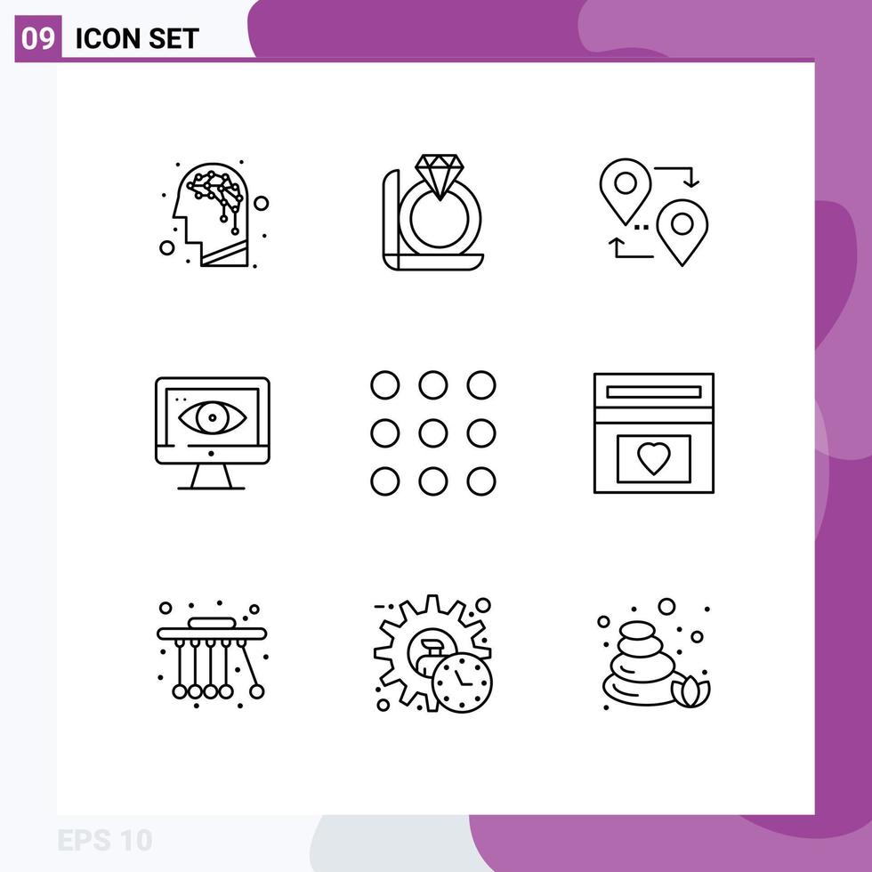 Mobile Interface Outline Set of 9 Pictograms of fund dial map call security Editable Vector Design Elements
