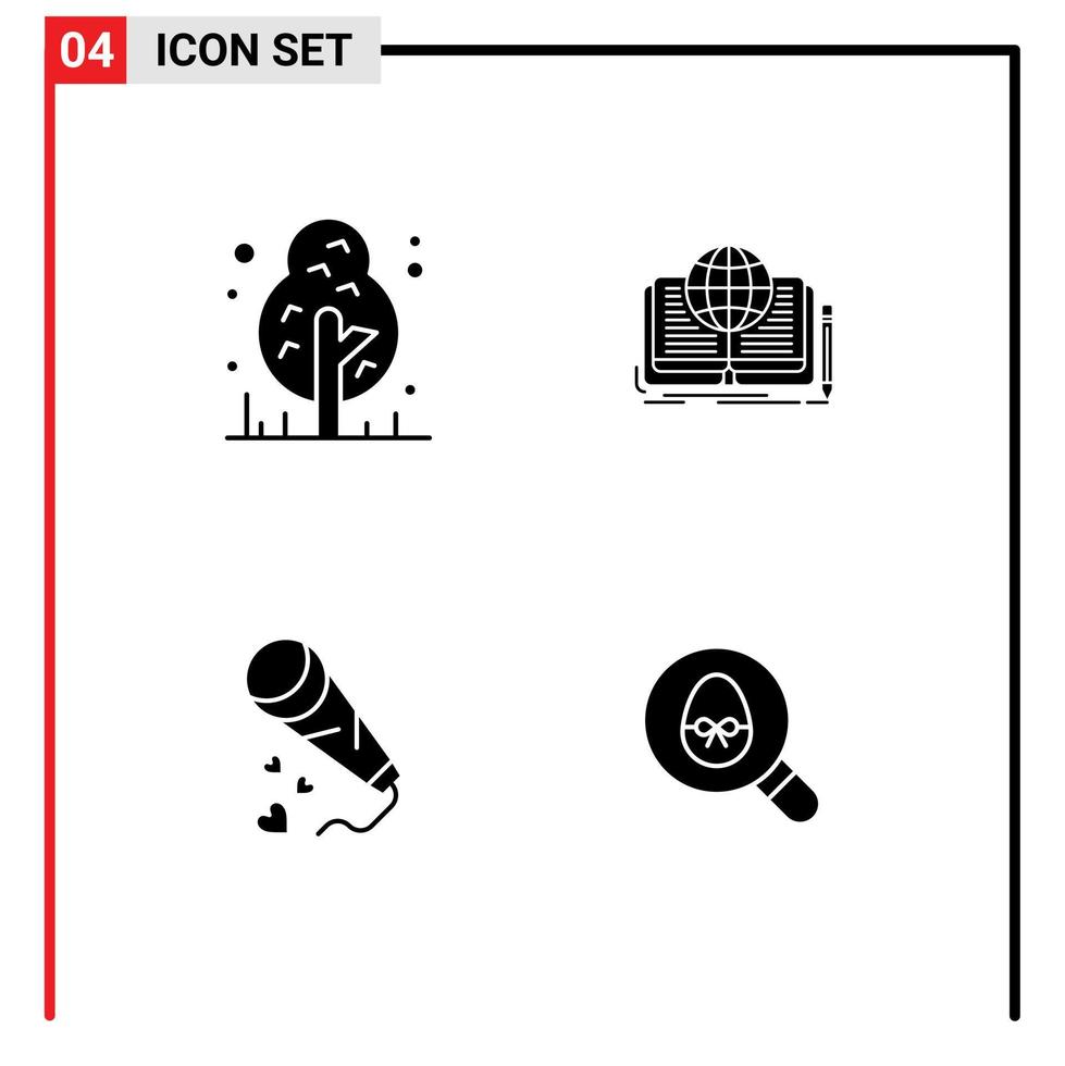 Universal Icon Symbols Group of Modern Solid Glyphs of camping mic tree book love Editable Vector Design Elements