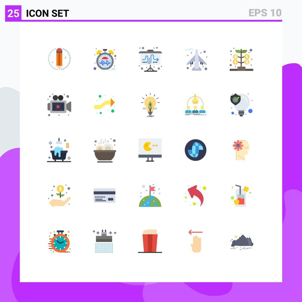 Universal Icon Symbols Group of 25 Modern Flat Colors of money growth market fund airport Editable Vector Design Elements