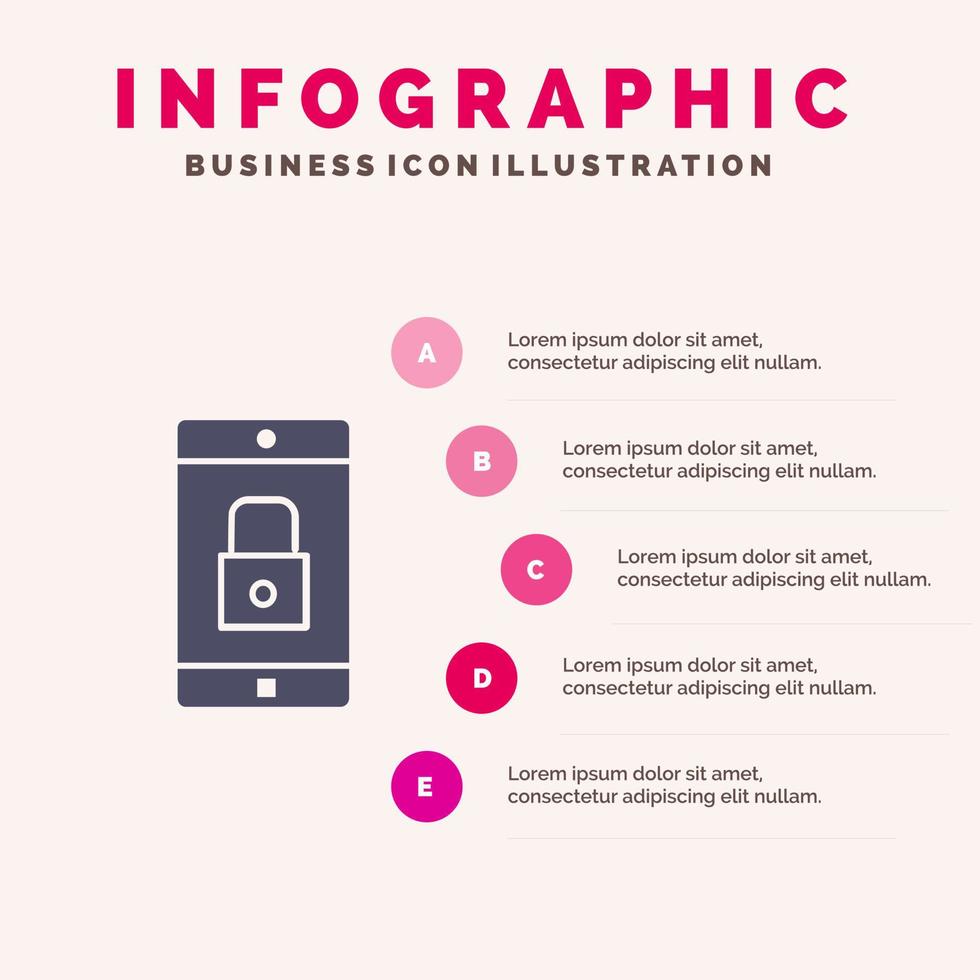 Application Lock Lock Application Mobile Mobile Application Solid Icon Infographics 5 Steps Presentation Background vector