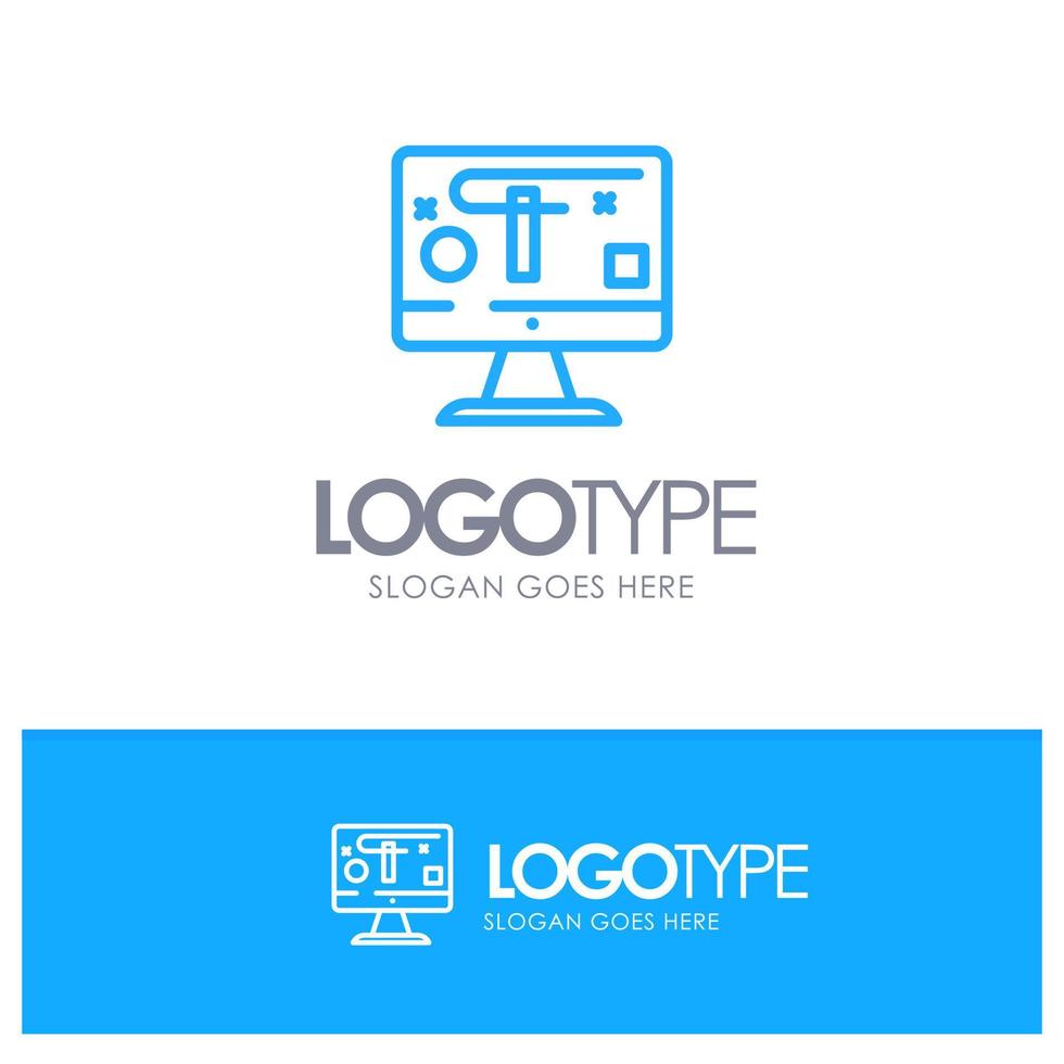 Computer Design Display Graphics Blue outLine Logo with place for tagline vector