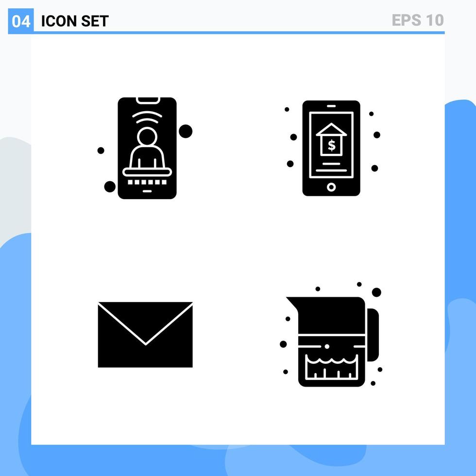 Modern 4 solid style icons Glyph Symbols for general use Creative Solid Icon Sign Isolated on White Background 4 Icons Pack Creative Black Icon vector background