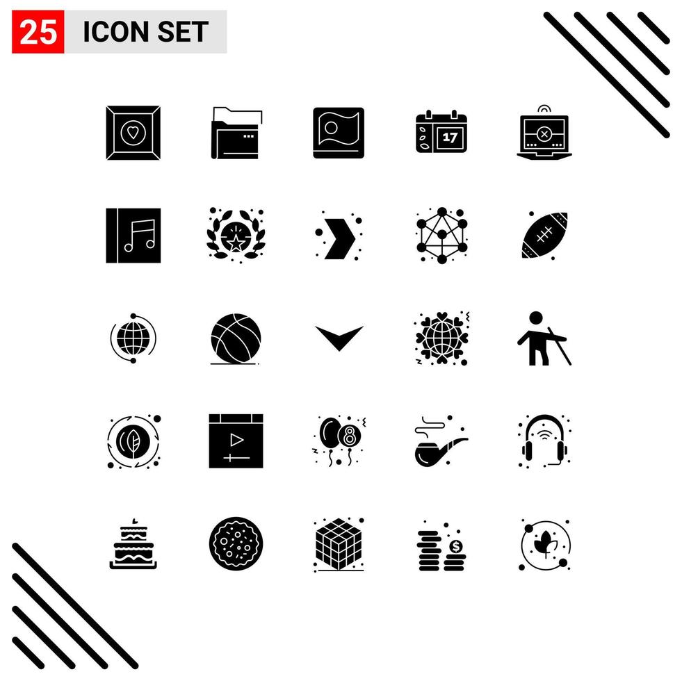 Set of 25 Vector Solid Glyphs on Grid for cross laptop flag ireland day Editable Vector Design Elements