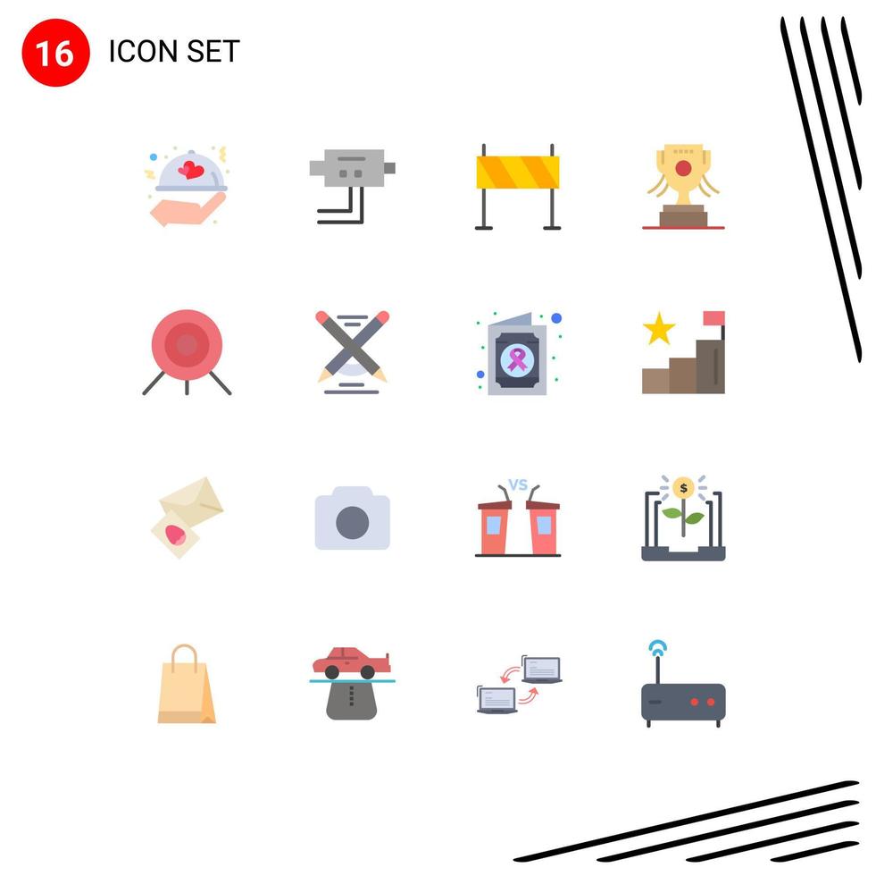 Pack of 16 Modern Flat Colors Signs and Symbols for Web Print Media such as target archery buildings ireland award Editable Pack of Creative Vector Design Elements