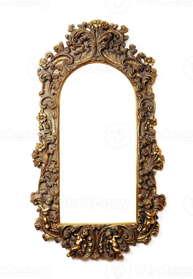 Gold frame on white background photo