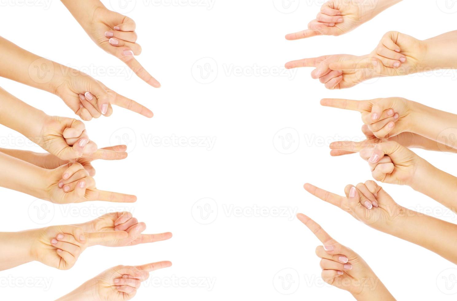 Fingers pointing on white background photo