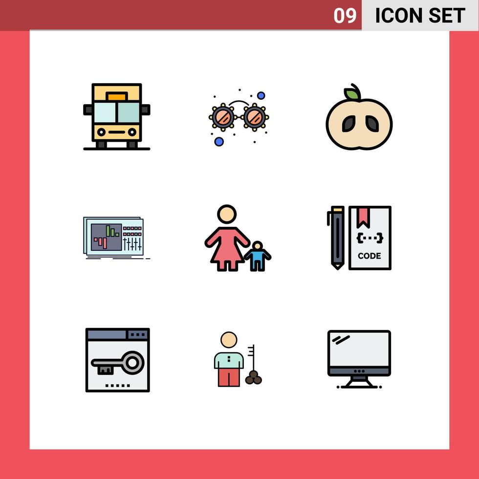 User Interface Pack of 9 Basic Filledline Flat Colors of mom family fruit child sound Editable Vector Design Elements
