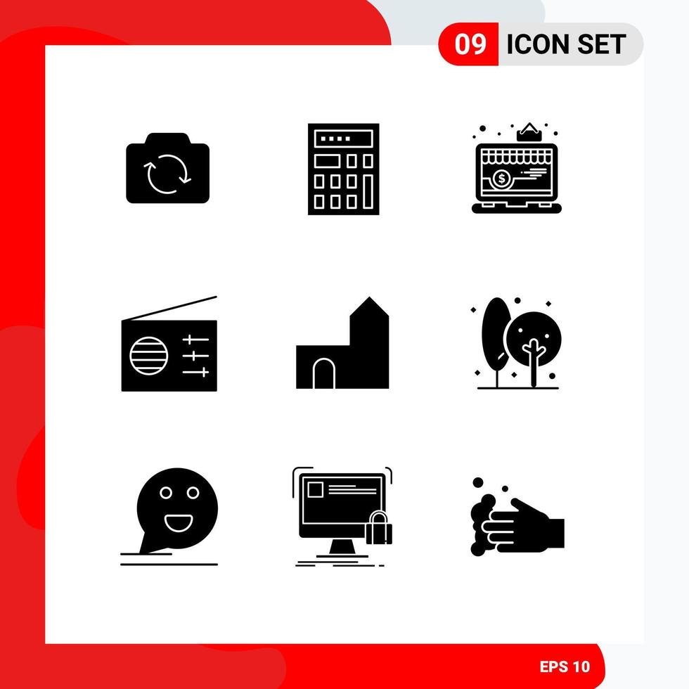 Stock Vector Icon Pack of 9 Line Signs and Symbols for fortress castle building online castle radio Editable Vector Design Elements
