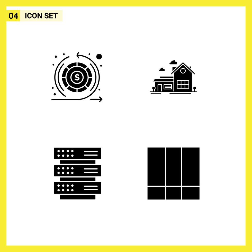 4 User Interface Solid Glyph Pack of modern Signs and Symbols of earnings server warranty space storage Editable Vector Design Elements