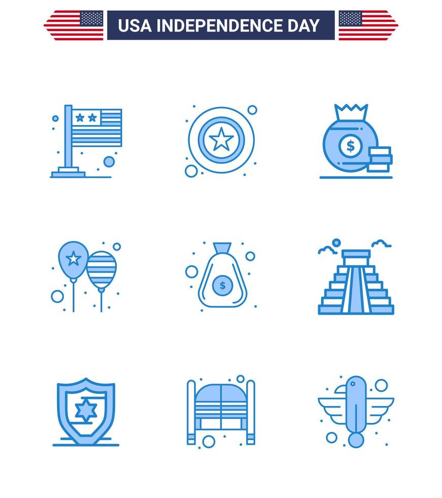 Set of 9 USA Day Icons American Symbols Independence Day Signs for dollar party dollar day balloons Editable USA Day Vector Design Elements