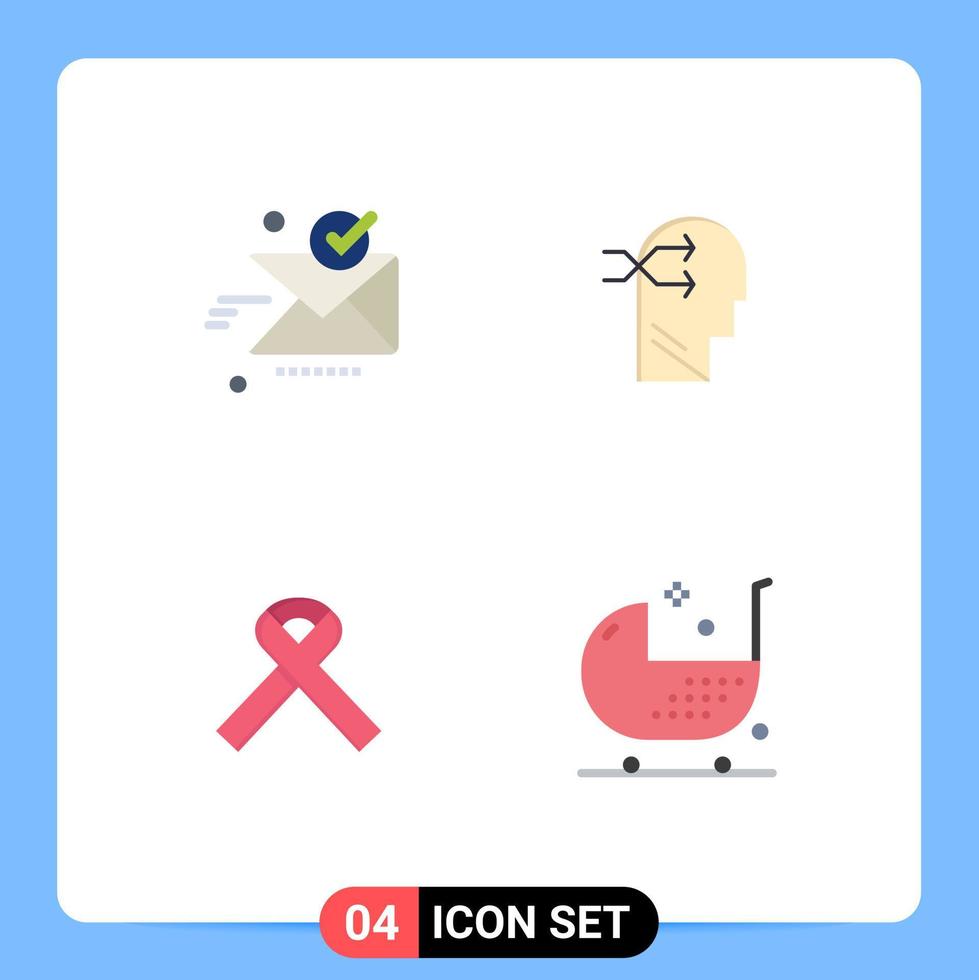 User Interface Pack of 4 Basic Flat Icons of email ribbon ok head cancer Editable Vector Design Elements