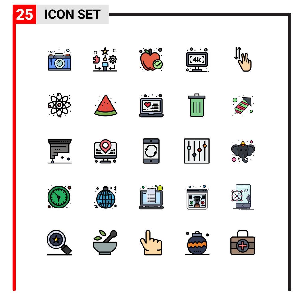 Set of 25 Vector Filled line Flat Colors on Grid for tv smart tv star monitor meal Editable Vector Design Elements