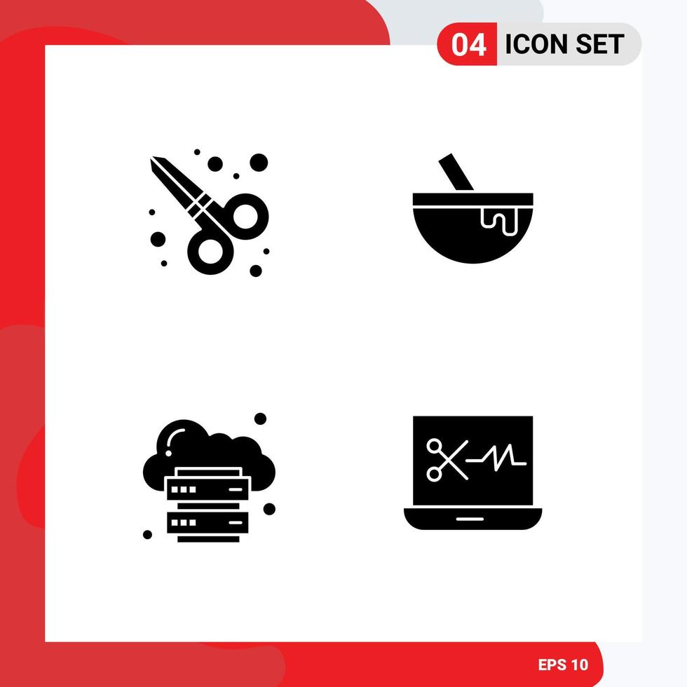 4 Thematic Vector Solid Glyphs and Editable Symbols of graphic design infrastructure bowl food platform Editable Vector Design Elements