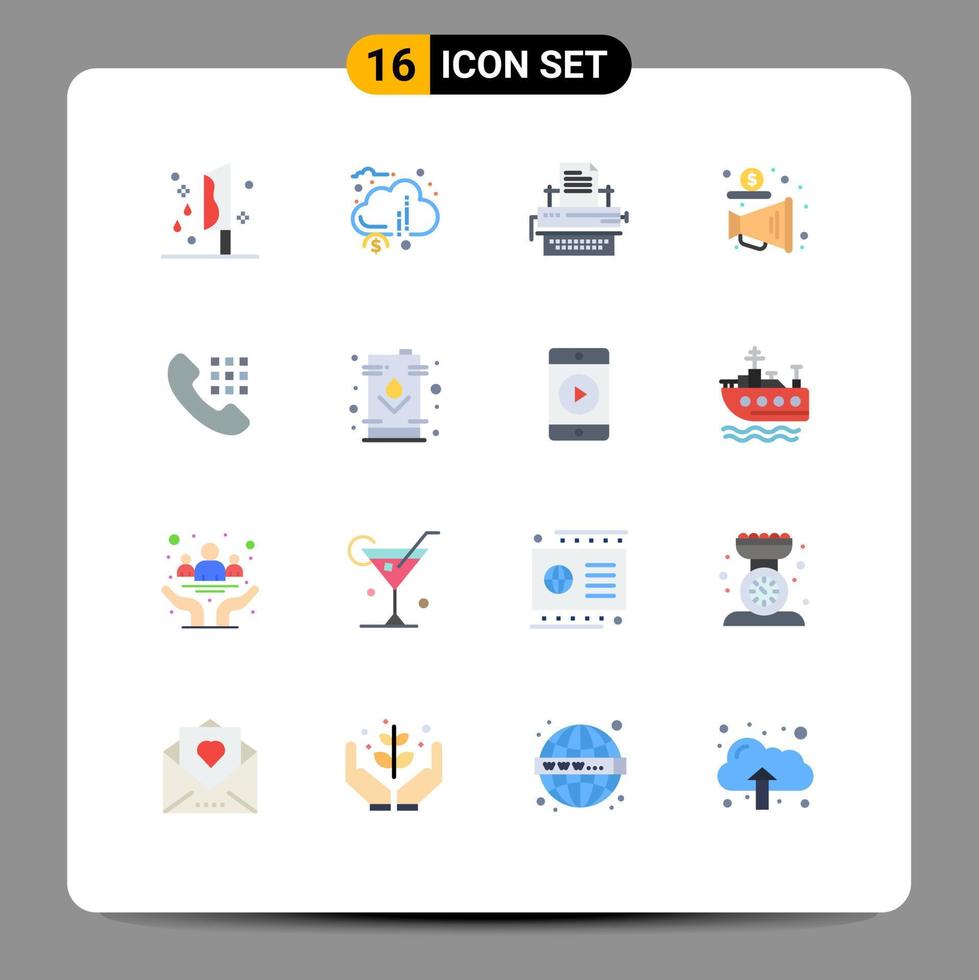 Universal Icon Symbols Group of 16 Modern Flat Colors of promote advertising financial paper type Editable Pack of Creative Vector Design Elements