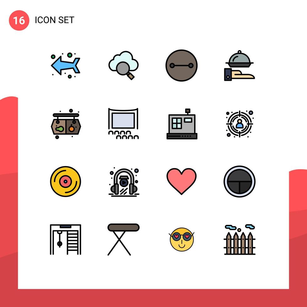 16 Universal Flat Color Filled Lines Set for Web and Mobile Applications audience vegetable symbols supermarket serving Editable Creative Vector Design Elements