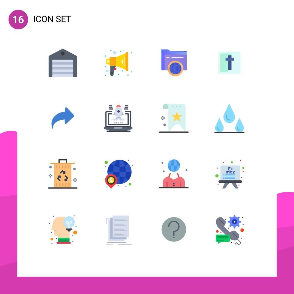 16 Universal Flat Color Signs Symbols of direction sign folder holiday corss Editable Pack of Creative Vector Design Elements