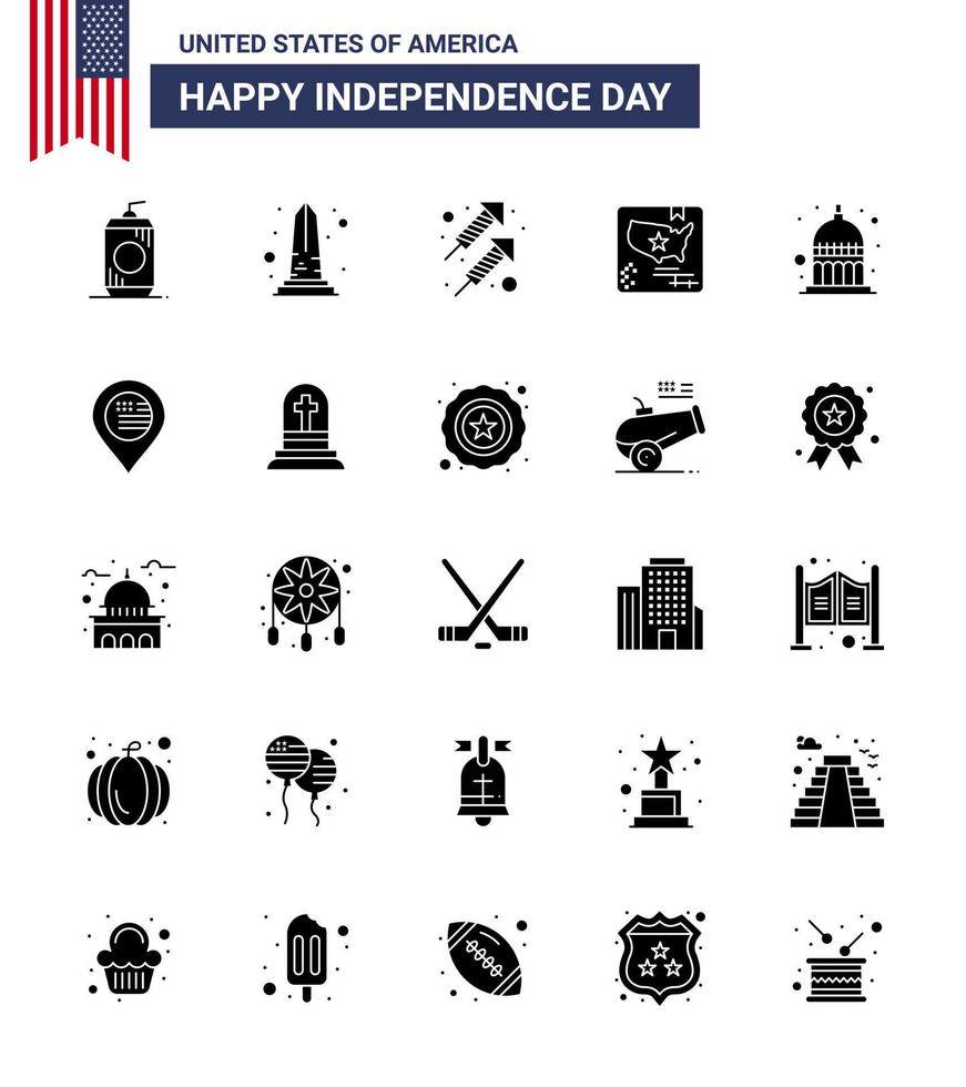 Set of 25 USA Day Icons American Symbols Independence Day Signs for indiana map washington flag shoot Editable USA Day Vector Design Elements