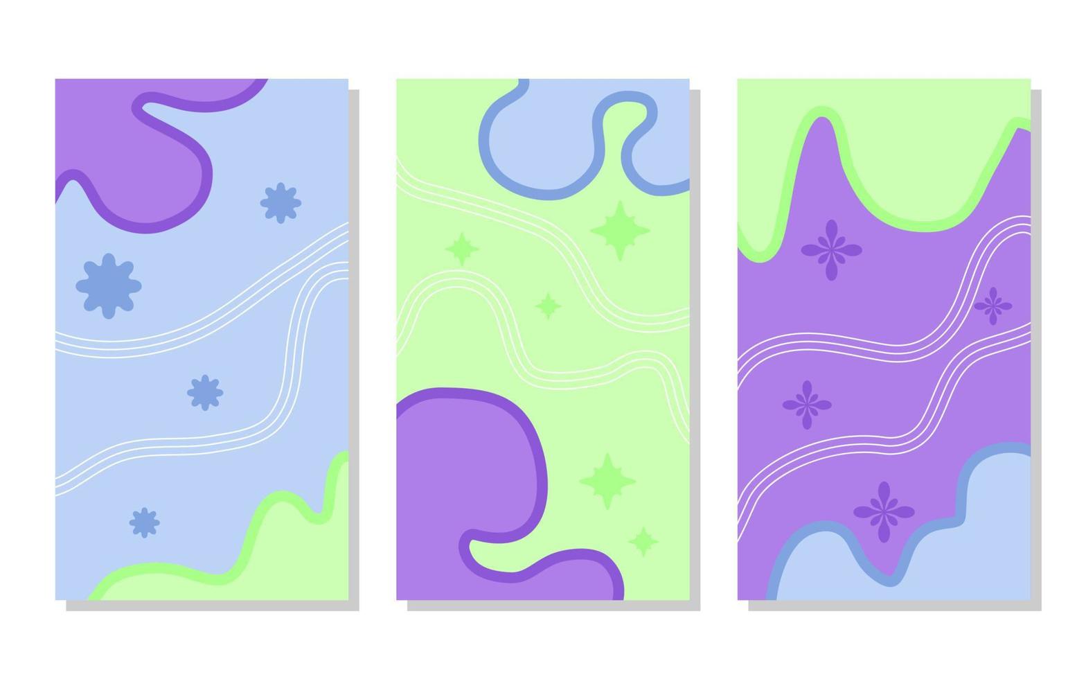 conjunto de fondo de retrato de color pastel abstracto fluido. púrpura, azul suave y verde. concepto simple, plano y colorido. uso para papel tapiz, telón de fondo, medios sociales, afiches, volantes y pancartas vector
