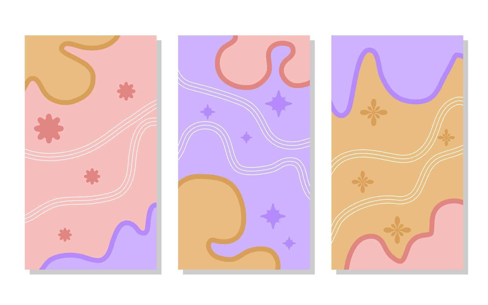 set of fluid abstract pastel color portrait background. brown, soft ppink and soft purple. simple, flat and colorful concept. use for wallpaper, backdrop, social media, poster, flyer and banner vector