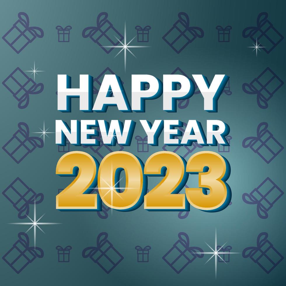 design template for new year 2023 with  3d text effect, dark background and giftbox pattern. simple and elegant concept. use for greeting card and social media vector