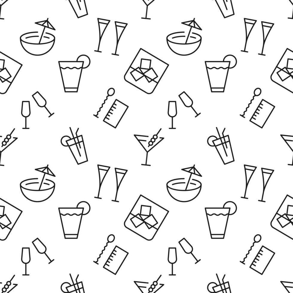 Pattern of wine, champaign, cocktail, whiskey made of various line icons. Perfect for web sites, wrapping, printing on different covers vector