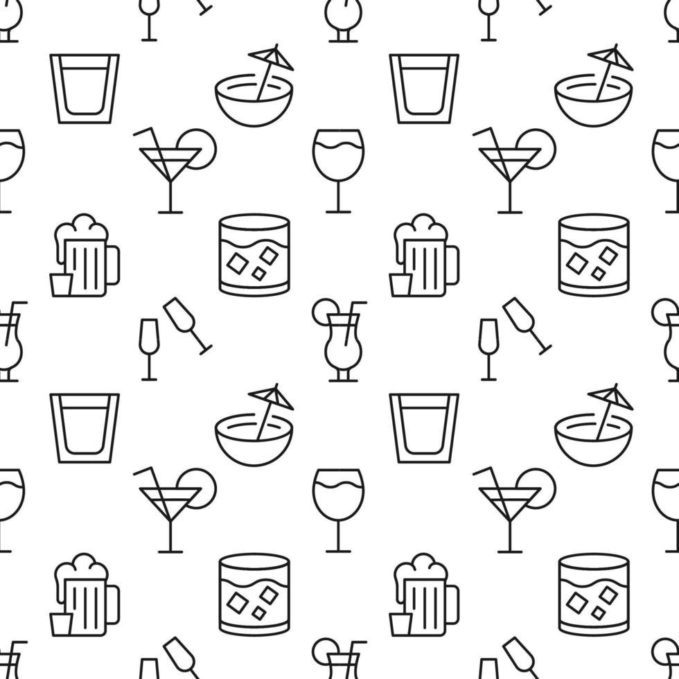 patrón de vino, cerveza, whisky, cóctel hecho de varios íconos de línea. perfecto para sitios web, envoltura, impresión en diferentes portadas vector