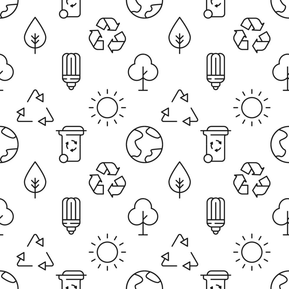 Pattern of leaf, light bulb, recycle, trash can, sun, tree made of various line icons. Perfect for web sites, wrapping, printing on different covers vector
