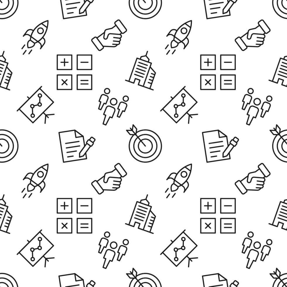 Pattern of rocket, calculator, deal, staff, progress, made of various line icons. Perfect for web sites, wrapping, printing on different covers vector