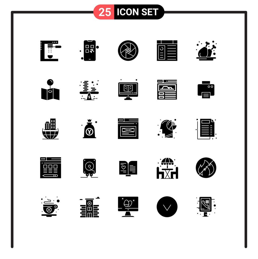 Pack of 25 Modern Solid Glyphs Signs and Symbols for Web Print Media such as website computer pay app superhero Editable Vector Design Elements