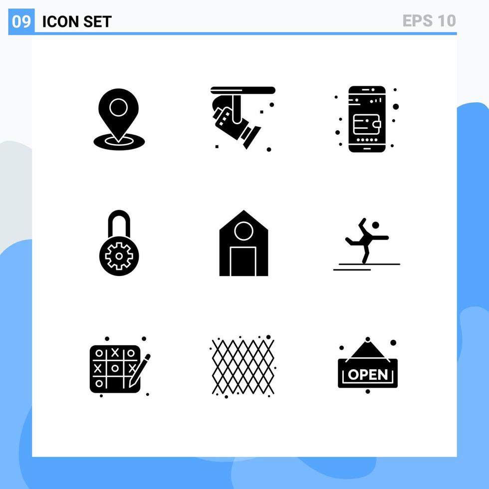 Pictogram Set of 9 Simple Solid Glyphs of science learn mobile wallet education lock Editable Vector Design Elements