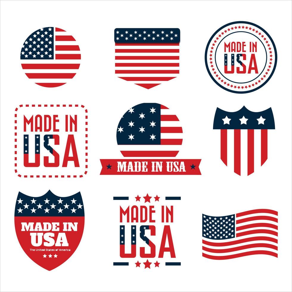 flag of america and star symbols vector set. American labels. Made in usa seal badges design. Patriotic logo or stamp.