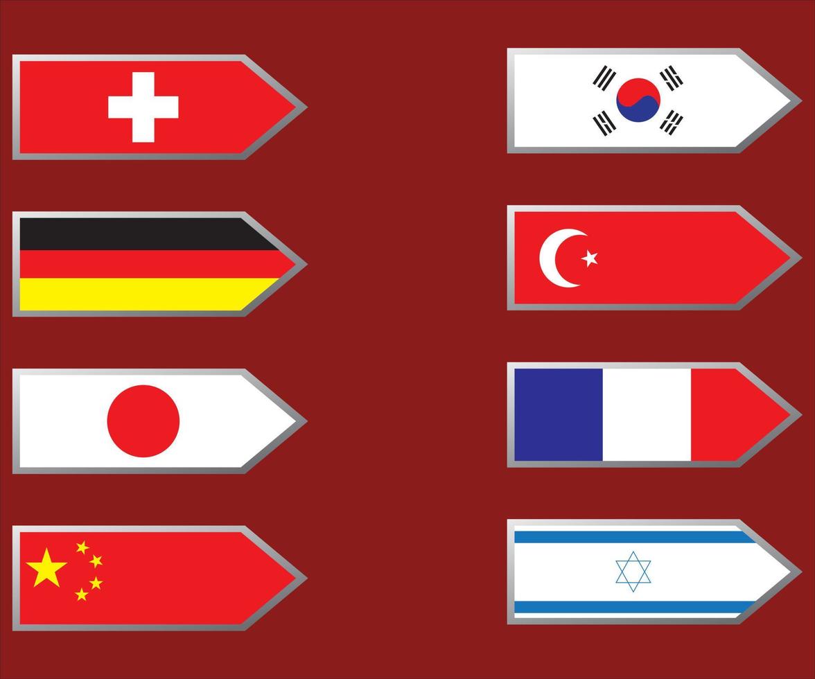 banderas del mundo, asia y europa, establecer 1 ilustración vectorial vector