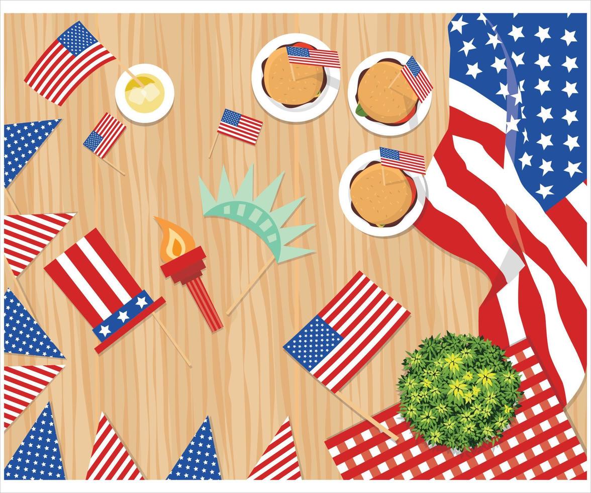 4th of july set in flat style. Independence day USA, Isolated vector graphic design. Conveys such values as Liberty Freedom Justice Truth Equity Pride Honor Patriotism Fairness Dreams Aspirations Ambi
